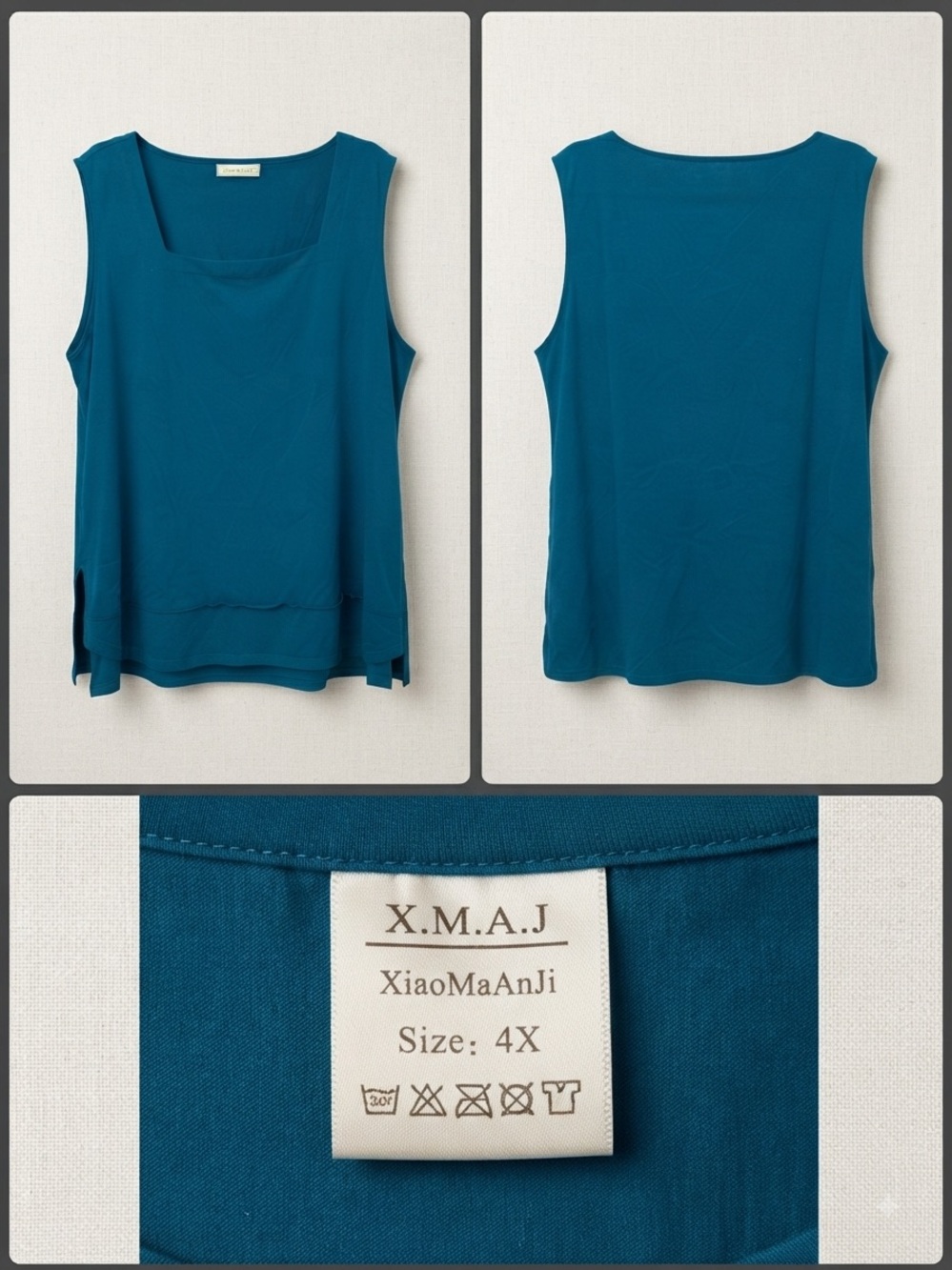 Teal Sleeveless Layered Tank Top - 4X